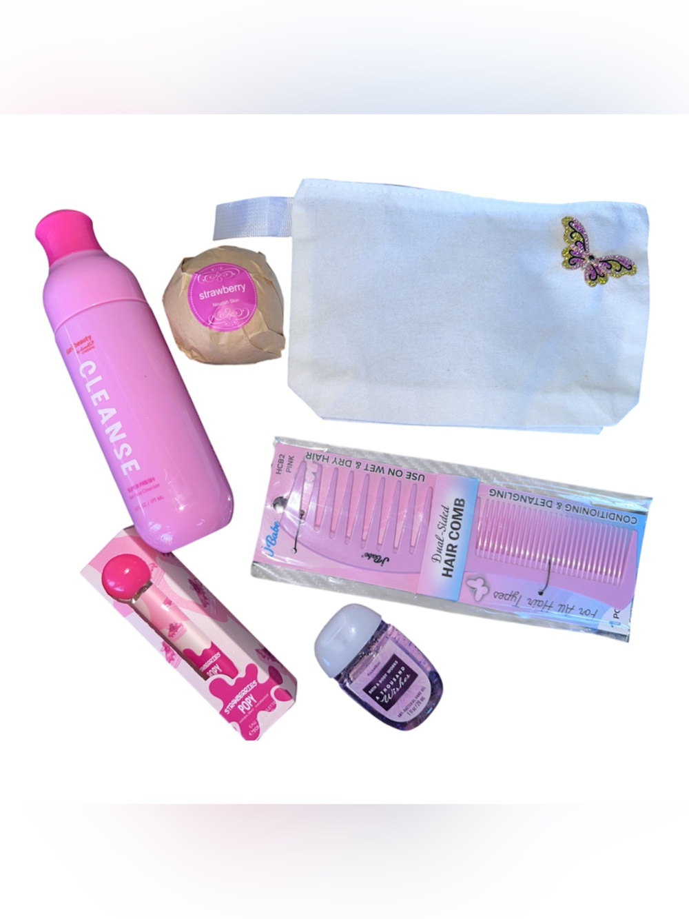Pink Bath & Body Tool Gift Set with Travel Pouch